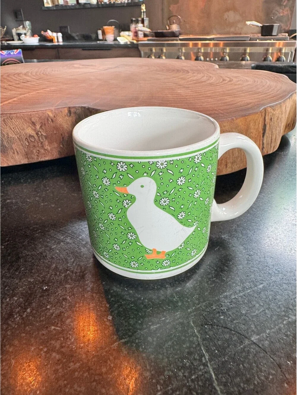 Vintage 1980s JSNY Country Calico Duck Mug Green Farmhouse Core